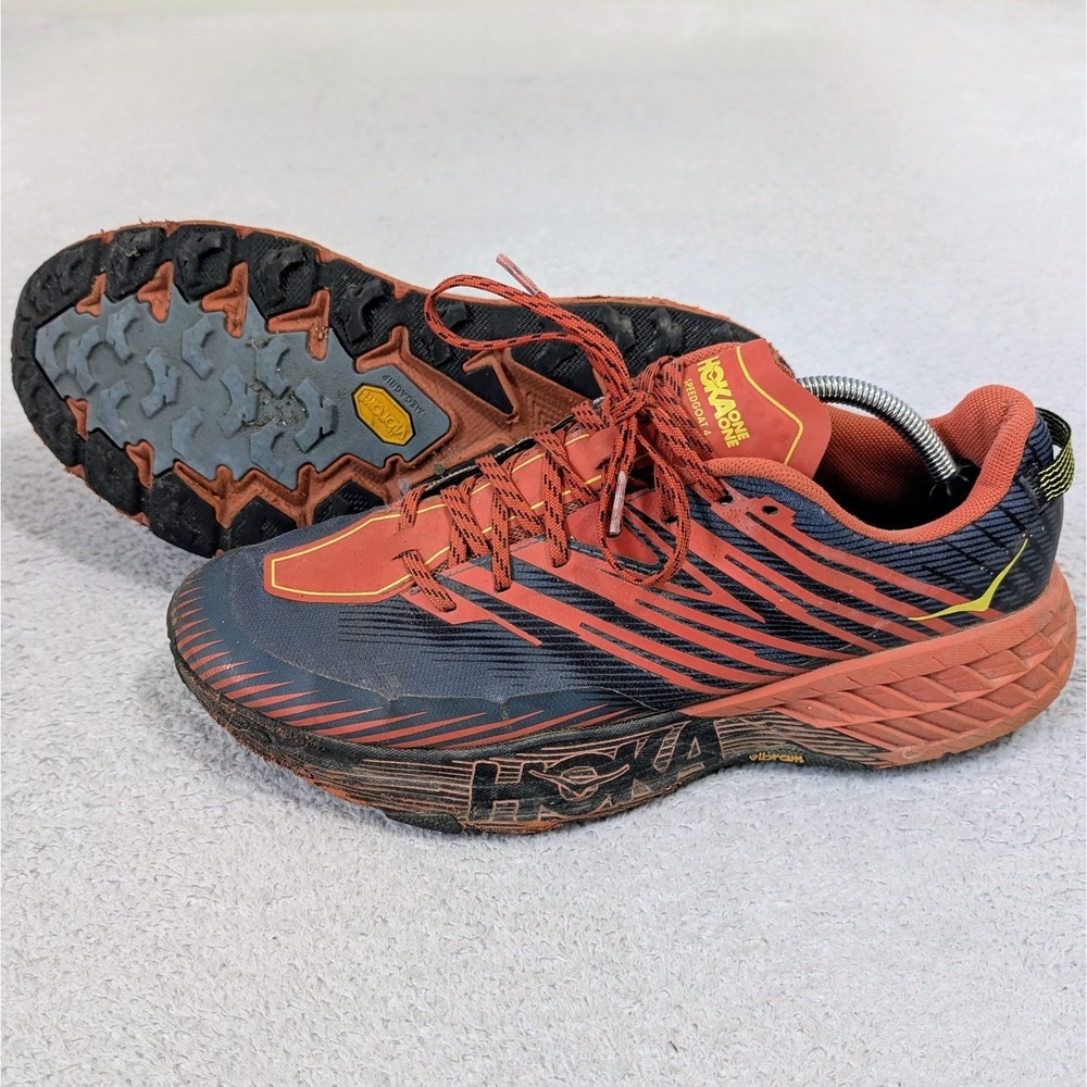 Hoka One One Speedgoat 4 Mens 12.5 D Fiesta Radiant Red Gray Shoes Vibram